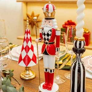 Adorno Decorativo Natal Resina Soldado Quebra Nozes Vermelho / Branco 37x9,5cm