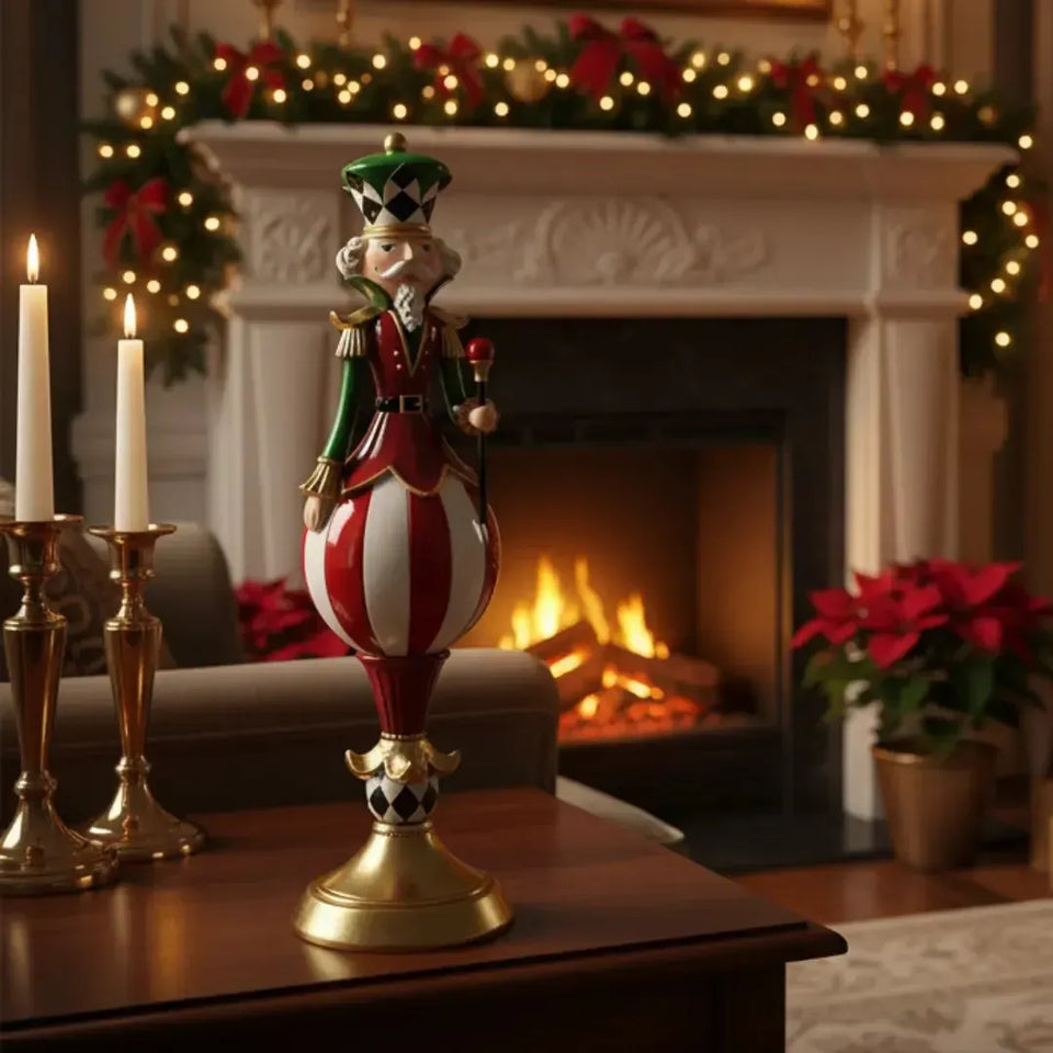 Adorno Decorativo Natal Resina Soldado Quebra Nozes Vermelho / Verde 46x13cm