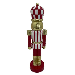 Adorno Decorativo Natal Resina Soldado Vermelho e Dourado Quebra Nozes 33x8x10cm