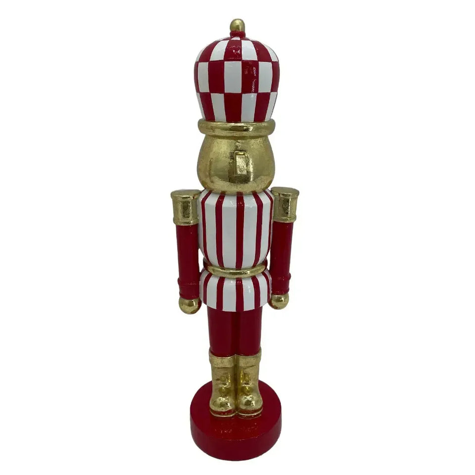 Adorno Decorativo Natal Resina Soldado Vermelho e Dourado Quebra Nozes 33x8x10cm