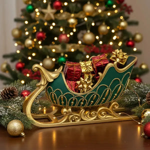 Adorno Decorativo Natal Resina Trenó Verde / Dourado