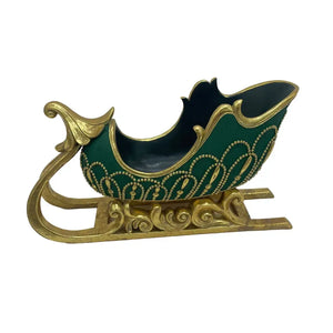 Adorno Decorativo Natal Resina Trenó Verde / Dourado
