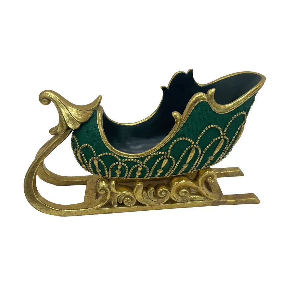 Adorno Decorativo Natal Resina Trenó Verde / Dourado