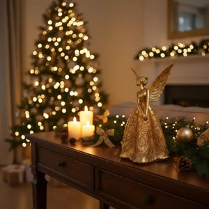 Adorno Decorativo Resina Natal Anjo Dourado 24,3x23x39,2cm