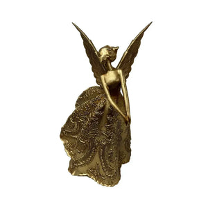 Adorno Decorativo Resina Natal Anjo Dourado 24,3x23x39,2cm