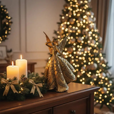 Adorno Decorativo Resina Natal Anjo Dourado 25,2x21,8x38,6cm