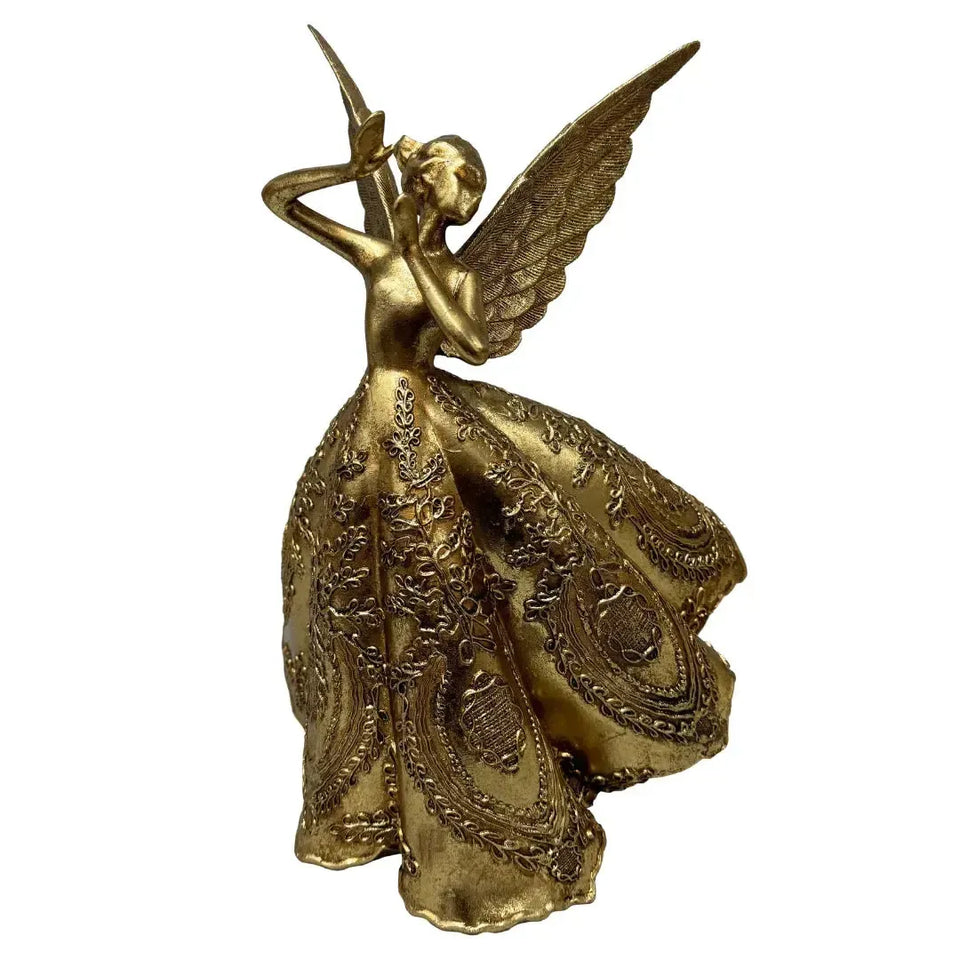 Adorno Decorativo Resina Natal Anjo Dourado 25,2x21,8x38,6cm