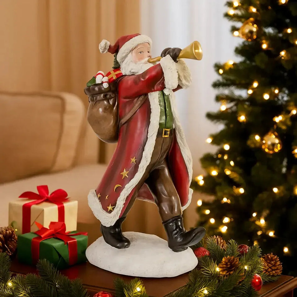 Adorno Papai Noel Trompete Resina Natal 20x18,5x34,5cm