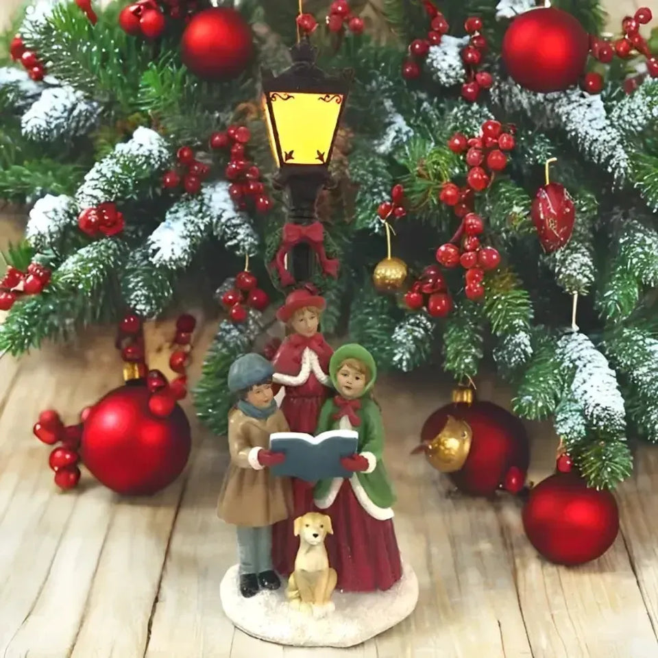 Adorno Poste de Luz Natal Resina Led Caroler Family 38cm