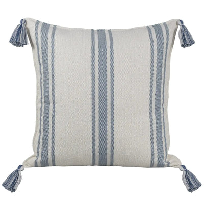 Almofada Bouclé Azul 60x60 Listra e Pingente de Tecido