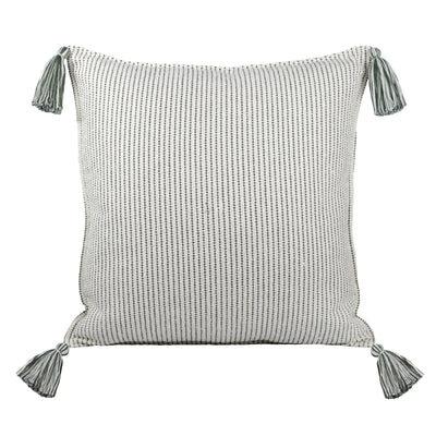 Almofada Bouclé Verde 60x60 Listra Fina e Pingente de Tecido