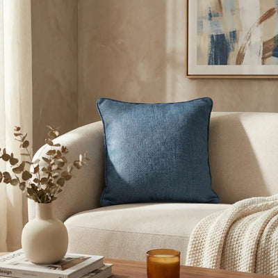 Almofada Linho Azul 52x52 Lisa Cordão