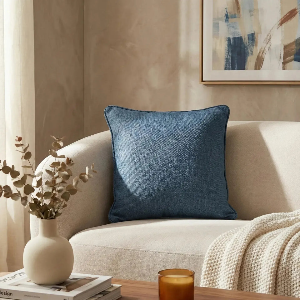 Almofada Linho Azul 52x52 Lisa Cordão