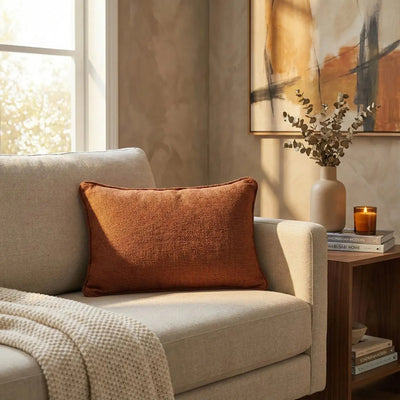 Almofada Linho Terracota 35x52 Lisa Cordão