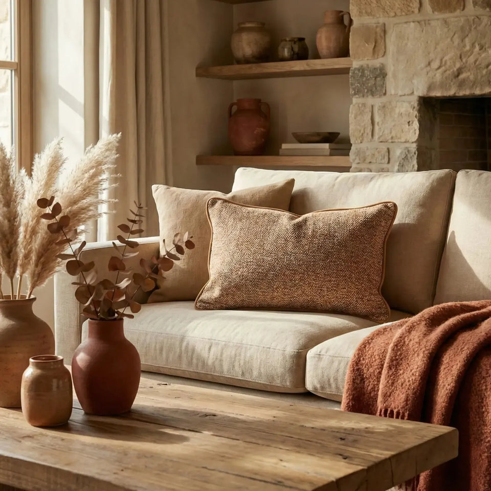 Almofada Rustica Cordão Camurça Ocre 35x52