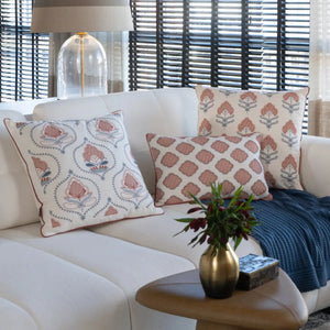 Almofada Sarja Cru 35x52 Bordado Terracota Fino Indiano Taj