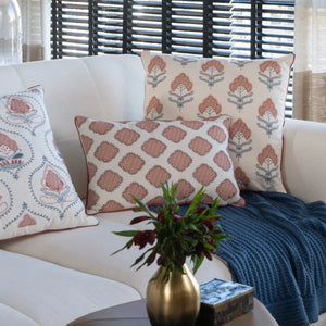 Almofada Sarja Cru 35x52 Bordado Terracota Fino Indiano Taj