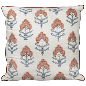 Almofada Sarja Cru 52x52 Bordado Terracota Fino Indiano Rajah