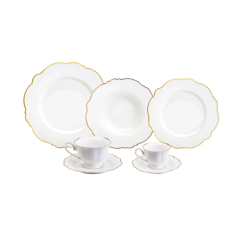 Aparelho de Jantar 42 Peças Porcelana Wolff Maldivas Fio Dourado