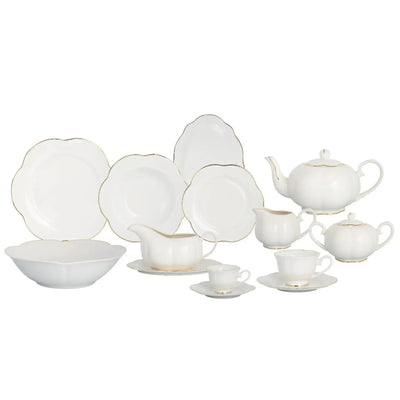 Aparelho de Jantar Camélia 49Pçs New Bone China Filado Dourado L'Hermitage