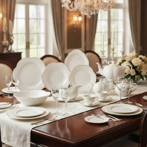 Aparelho de Jantar Camélia 49Pçs New Bone China Filado Dourado L'Hermitage
