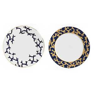 Aparelho de Jantar Cerâmica Coral Blue Gold 30 Peças Branco com Azul e Azul com Amarelo Scalla