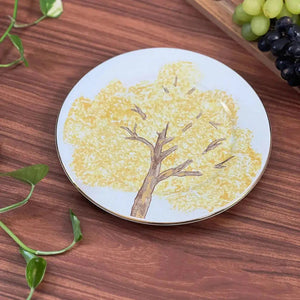 Aparelho de Jantar Cerâmica Ypê Amarelo com Filete de Ouro 30 Peças Scalla