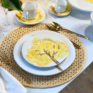 Aparelho de Jantar Cerâmica Ypê Amarelo com Filete de Ouro 30 Peças Scalla