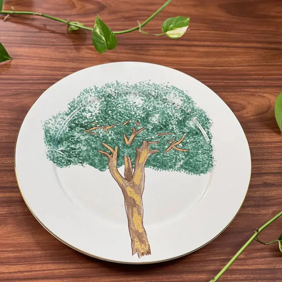 Aparelho de Jantar Cerâmica Ypê Verde com Filete de Ouro 30 Peças Scalla