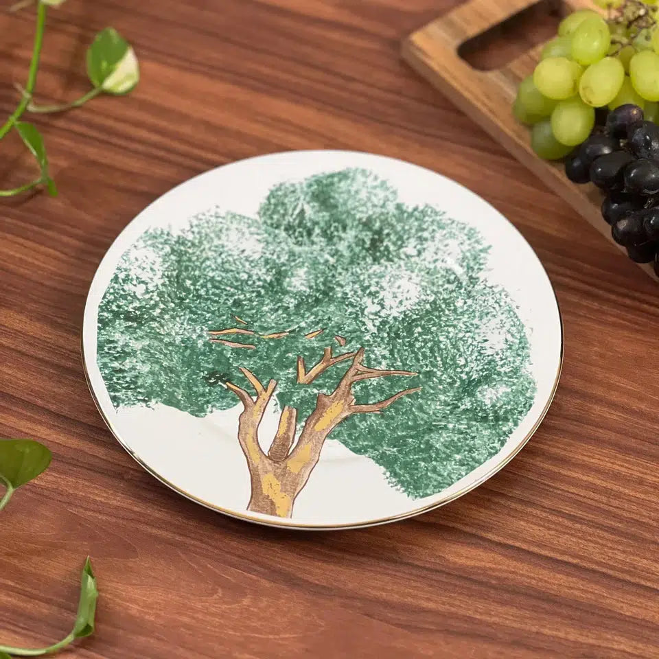 Aparelho de Jantar Cerâmica Ypê Verde com Filete de Ouro 30 Peças Scalla