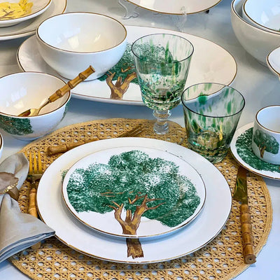 Aparelho de Jantar Cerâmica Ypê Verde com Filete de Ouro 30 Peças Scalla