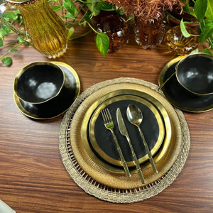 Aparelho de Jantar Porcelana Dubai Preto/Dourado 30 Peças Wolff