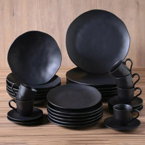 Aparelho de Jantar Stoneware Orgânico Preto Matte 30 Peças Porto Brasil