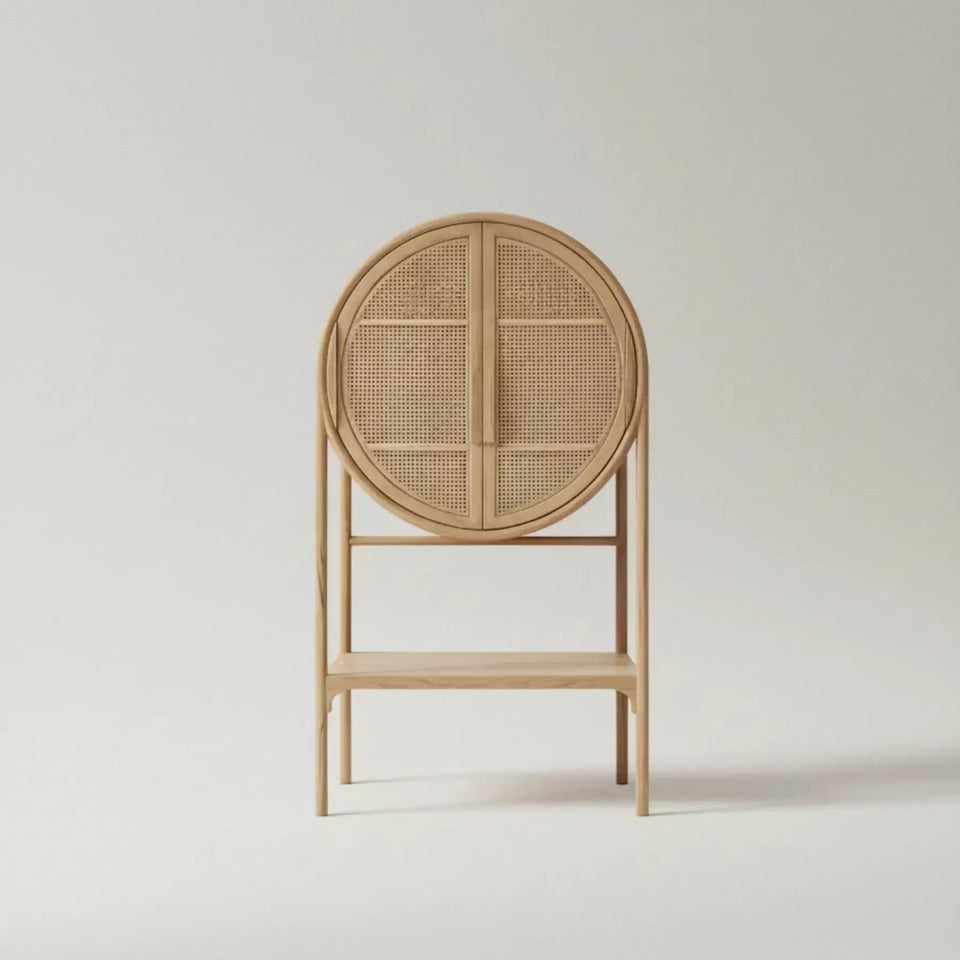 Armário Circular Adega Mandola Rattan Trançado Bahali 160x90x40cm