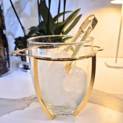 Balde p/ Gelo com Pinça Del Garda Aço Inox Revestido em Ouro 24k Riva
