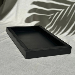 Bandeja Agata Grande MDF 43x26,4 Couro Vegano Montana Preta