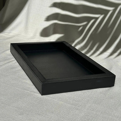 Bandeja Agata Grande MDF 43x26,4 Couro Vegano Montana Preta