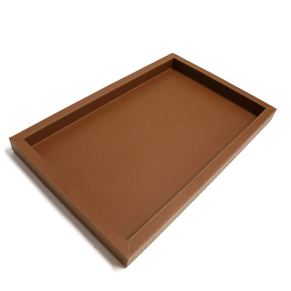 Bandeja Agata Grande MDF 55x35 Couro Vegano Montana Havana