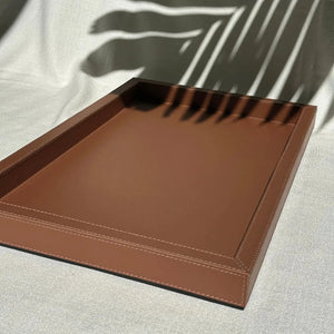 Bandeja Agata Grande MDF 55x35 Couro Vegano Montana Havana