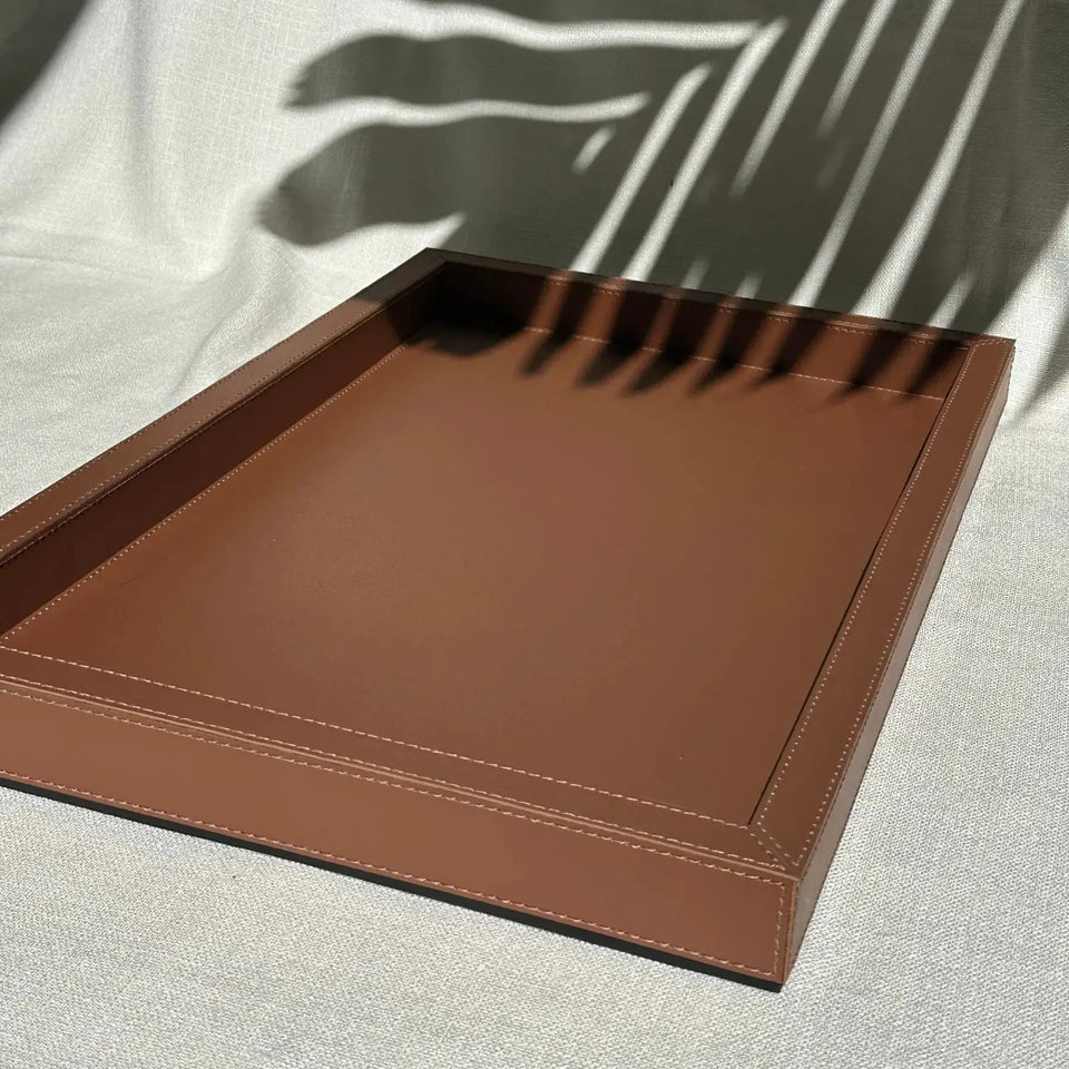 Bandeja Agata Grande MDF 55x35 Couro Vegano Montana Havana