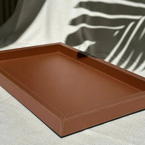 Bandeja Agata Grande MDF 55x35 Couro Vegano Montana Havana