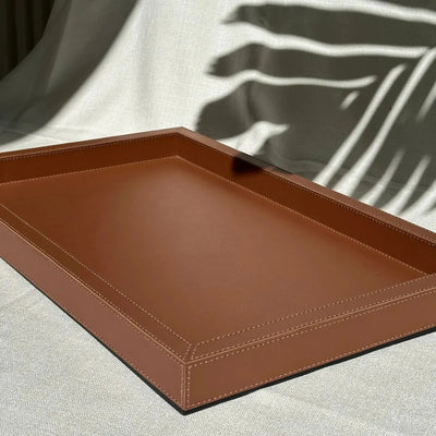 Bandeja Agata Grande MDF 55x35 Couro Vegano Montana Havana