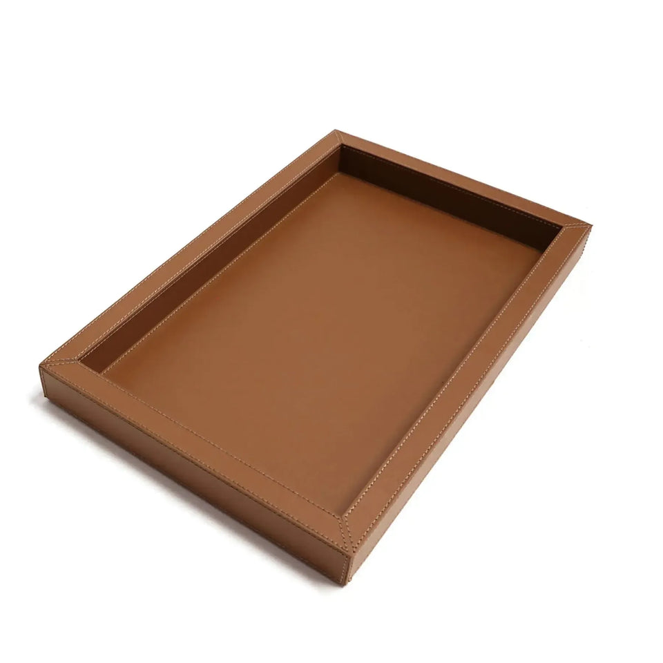 Bandeja Agata Pequena MDF 43x26,4 Couro Vegano Montana Havana