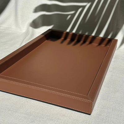 Bandeja Agata Pequena MDF 43x26,4 Couro Vegano Montana Havana