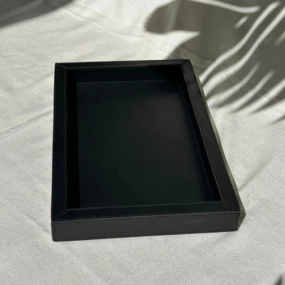Bandeja Agata Pequena MDF 43x26,4 Couro Vegano Montana Preta