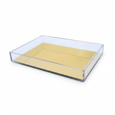 Bandeja Decorativa Retangular Acrílico Transparente / Dourada 55x35cm Tuut