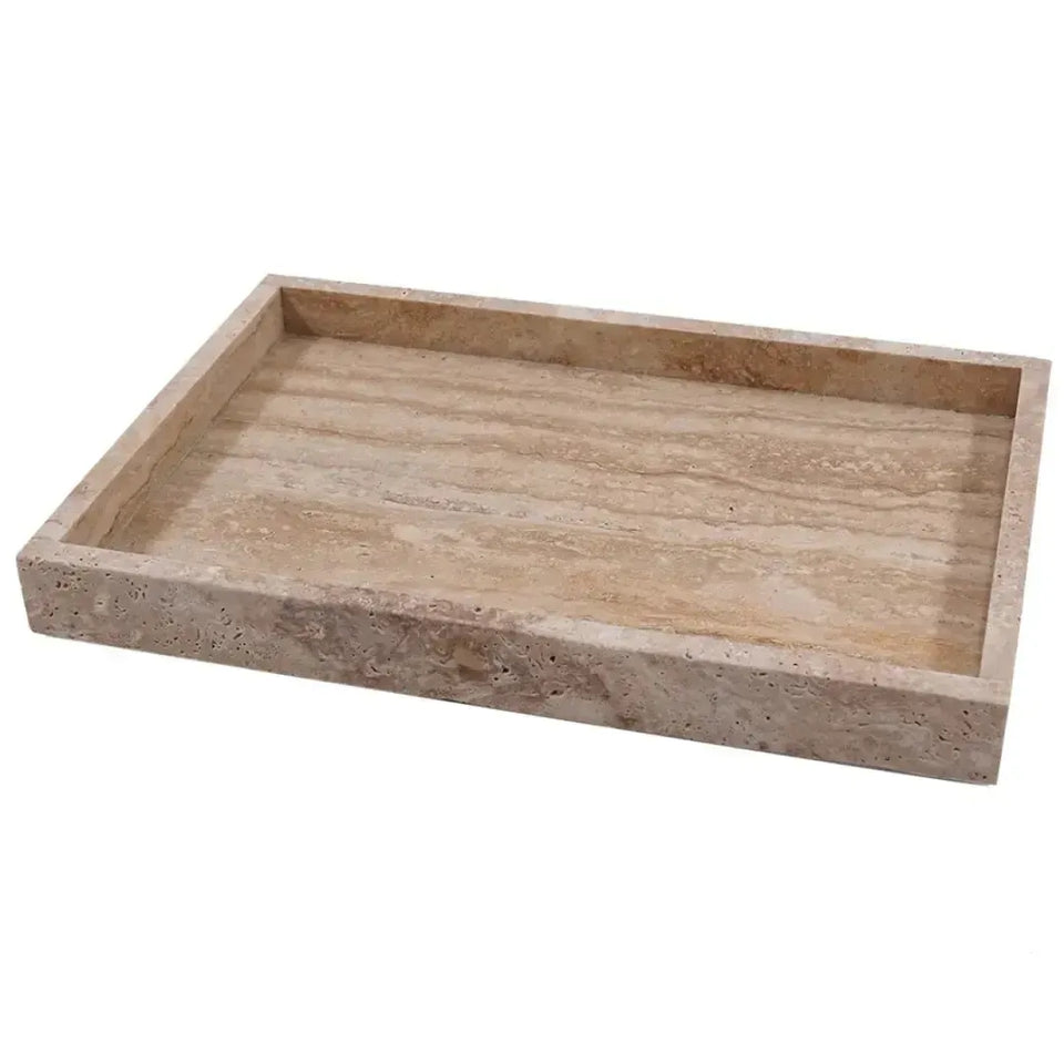Bandeja Decorativa de Pedra Travertino Bege 3x30x20cm