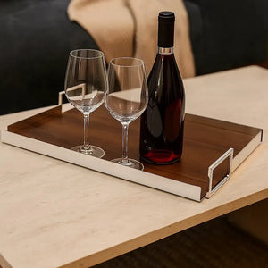 Bandeja Fundo Madeira e Alças de Prata Shefield Plate 50x35cm