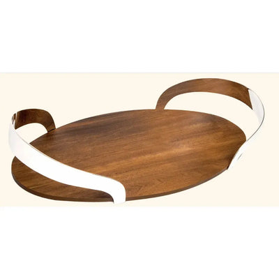 Bandeja Fundo Madeira e Alças de Prata Shefield Plate 60x32cm