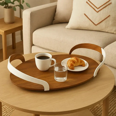 Bandeja Fundo Madeira e Alças de Prata Shefield Plate 60x32cm